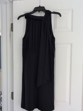 Classic Navy Blue Sleeveless Tie-Neck Dress